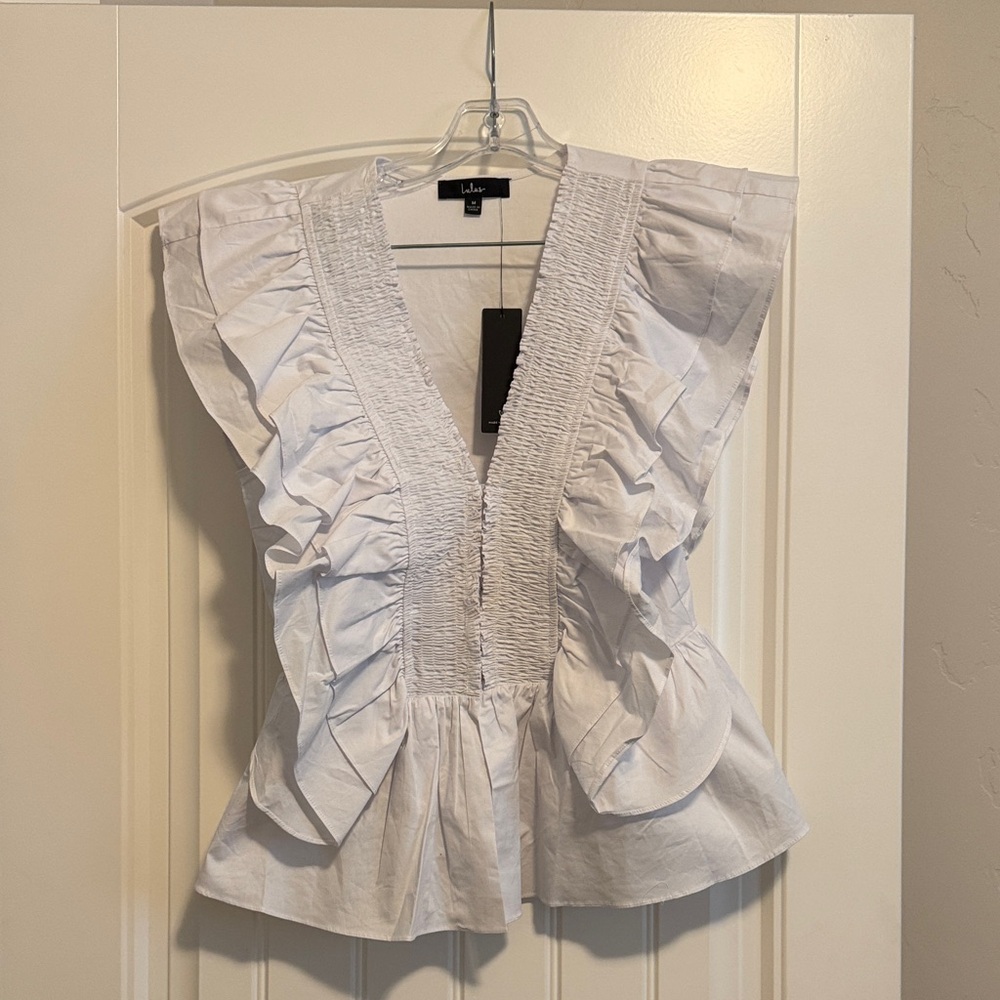 Lulu's White Ruffled Blouse
